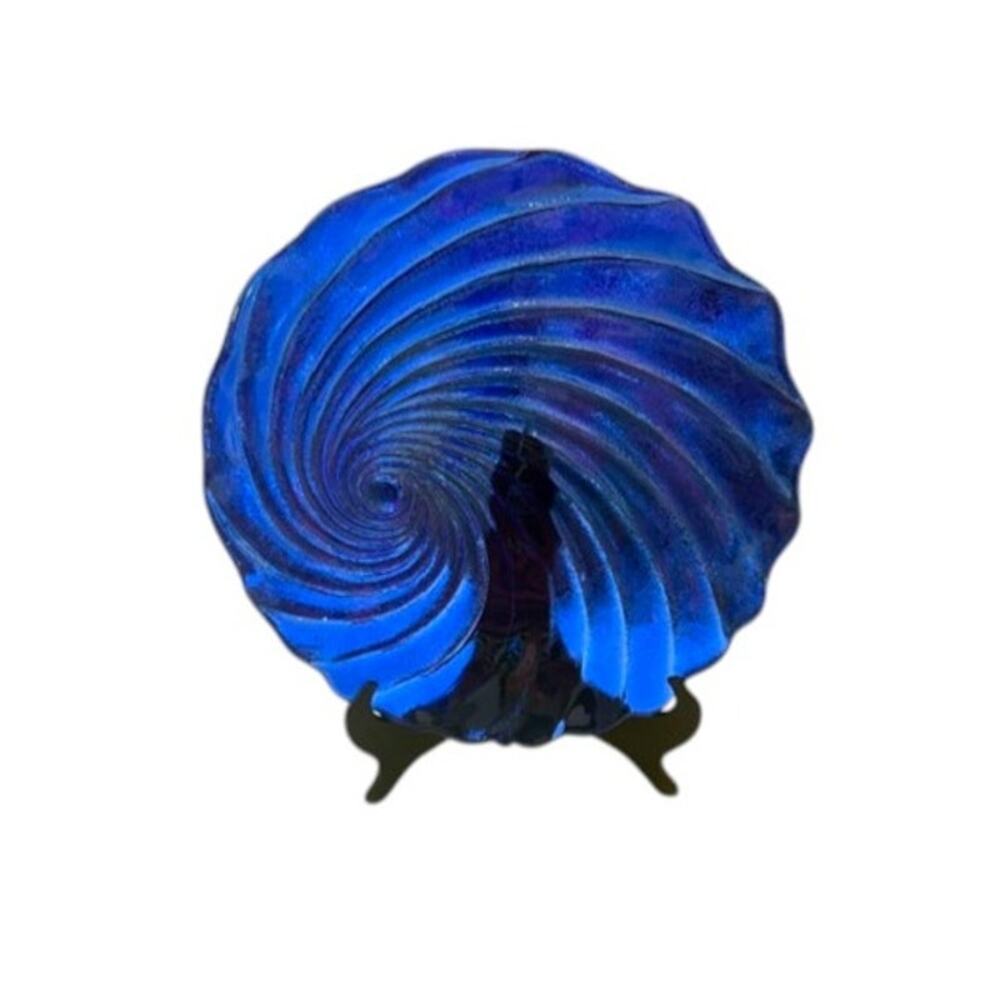 Vintage Cobalt Blue Glass Swirl Platter Charger 12" Scalloped